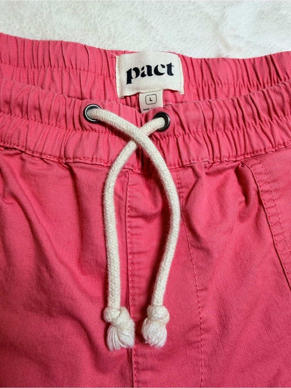 Pact Organic Cotton Twill Pull On Drawstring Shorts Size Large Pink